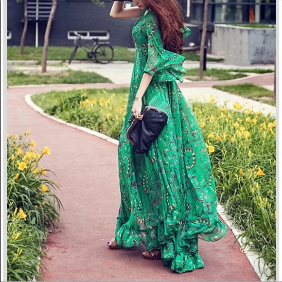 Boho Emerald Green Empire Maxi Dress - Picture 6 of 8